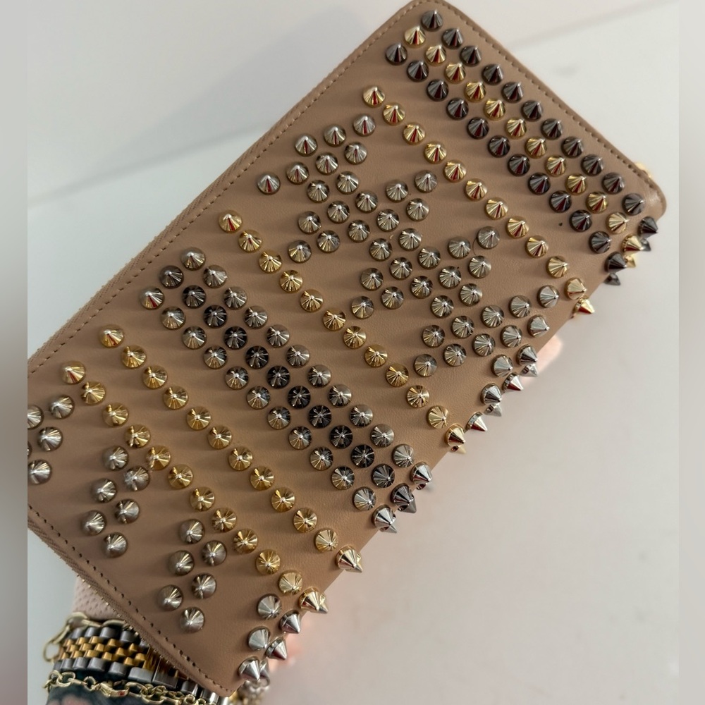 Christian Louboutin Panettone Multi Spike Nude Leather Wallet RARE ~ NWOT
